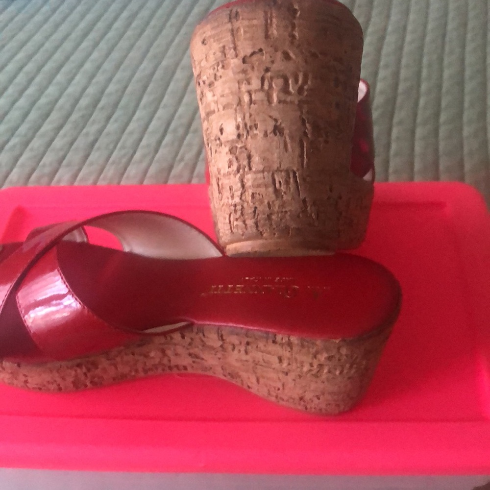 Beautiful Patent Red Sandals. Worn once. 4inch Cork heels. - Picture 3 of 4